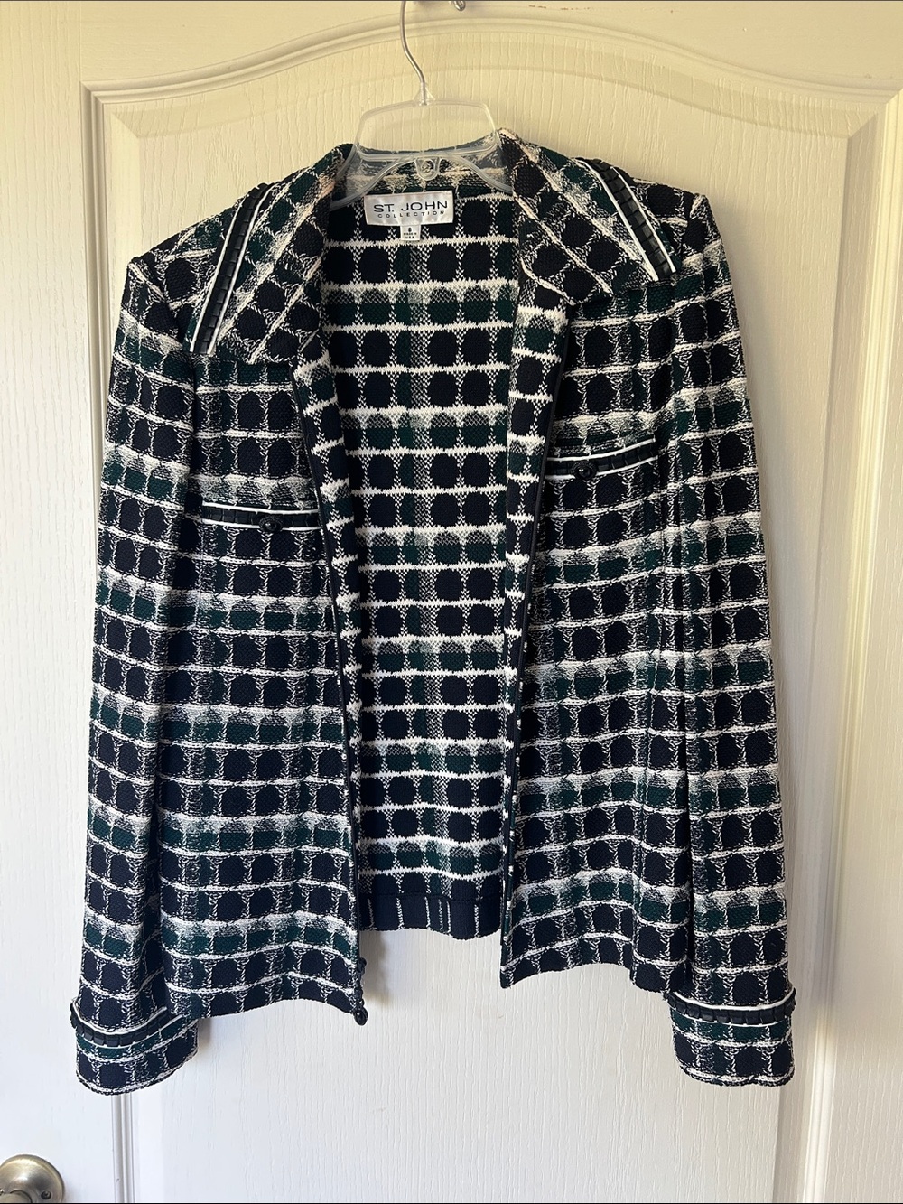 St. John Black & Dark Green Checked Knit Blazer